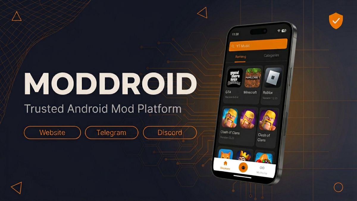 MODDROID — trusted Android mod APK platform with website, app, Telegram and Discord community